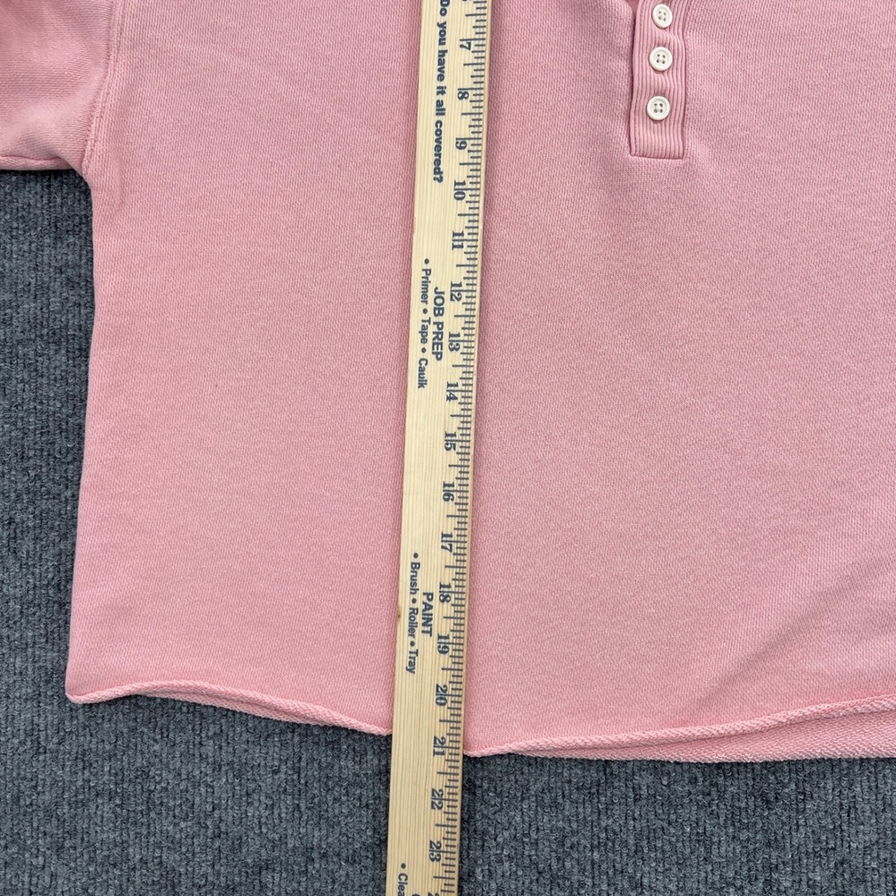 Aerie Henley Crop Sweatshirt Women Medium Pink Long Sleeve Raw Hem Comfy Lounge - Picture 6 of 8
